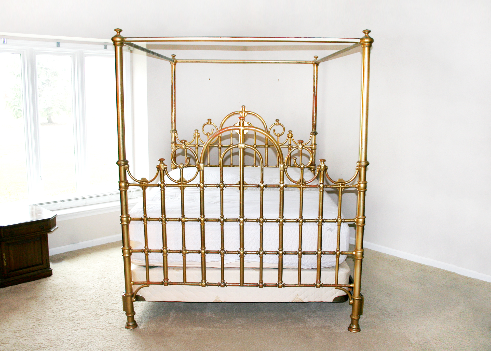 Queen Size Brass Plated Canopy Bed Frame