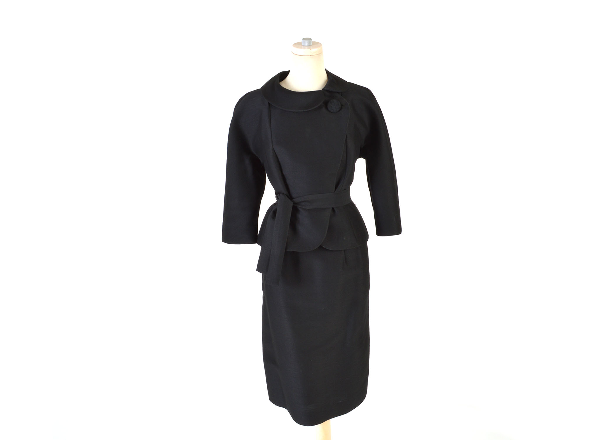 Stylish 1960s Vintage Black Wool Suit