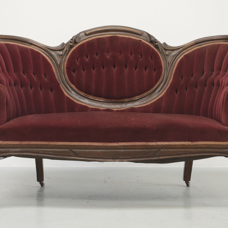 Red Victorian Settee Loveseat