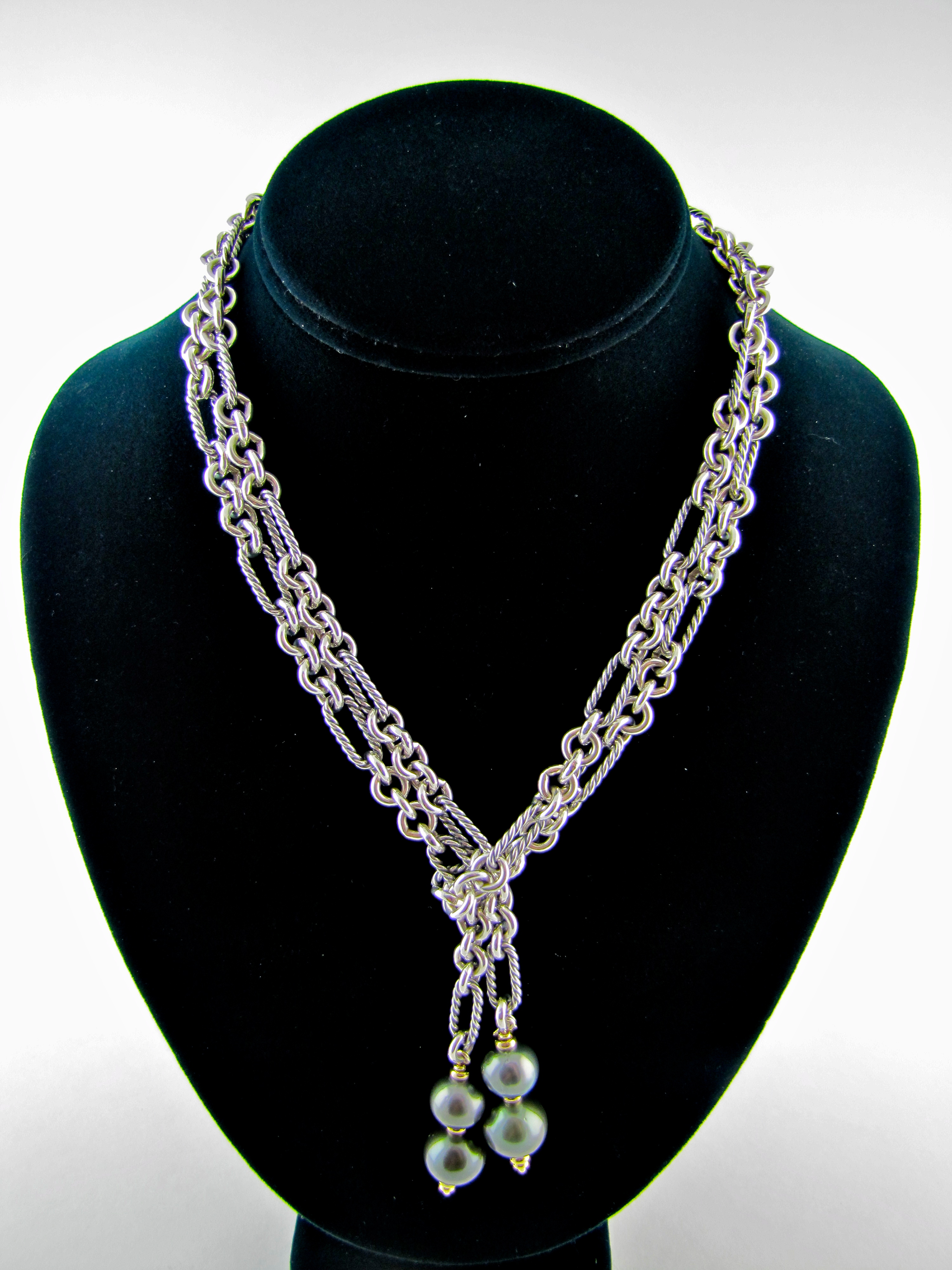 David Yurman Sterling Cable, 18K Tahitian Pearl Lariat Necklace 