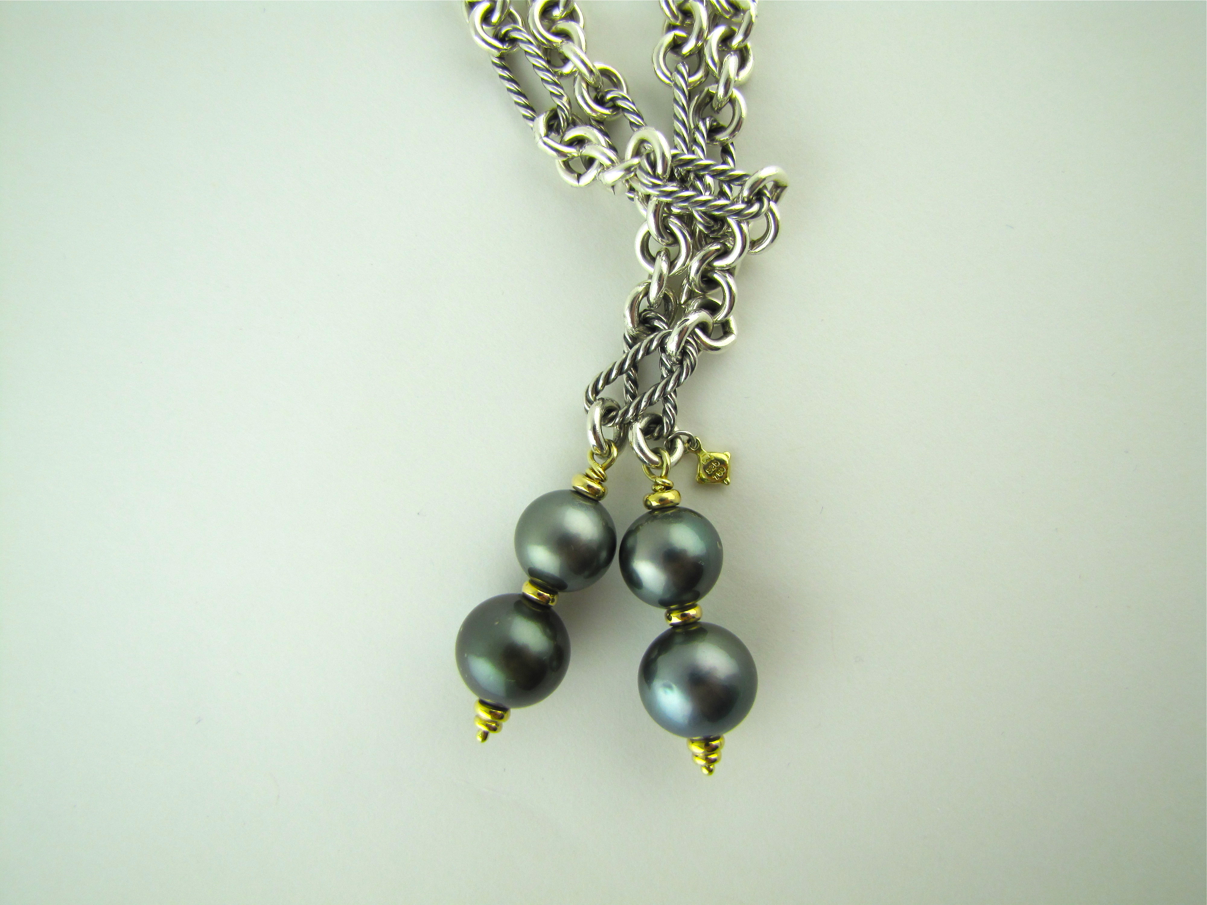 David Yurman Sterling Cable, 18K Tahitian Pearl Lariat Necklace 