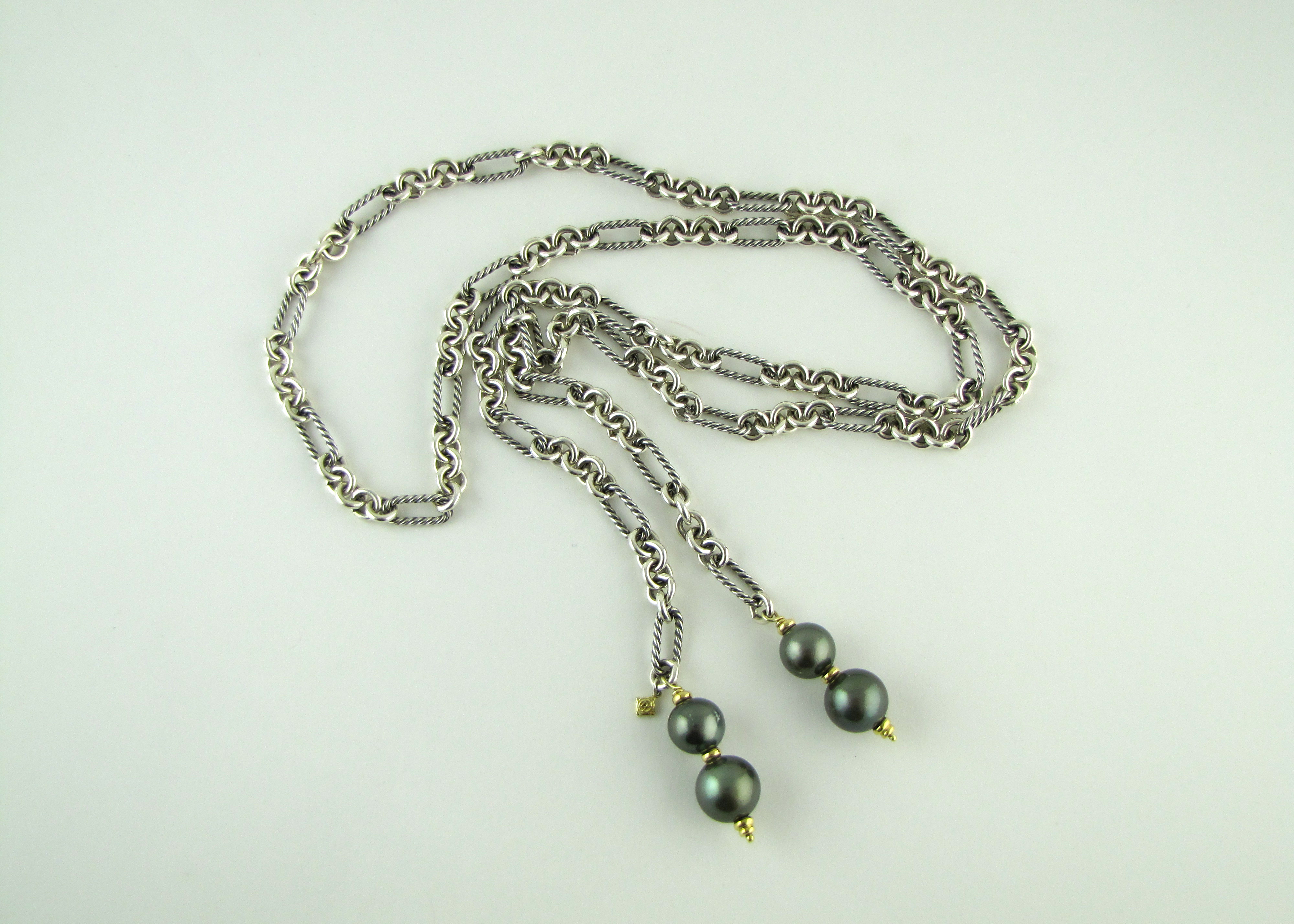 David Yurman Sterling Cable, 18K Tahitian Pearl Lariat Necklace 