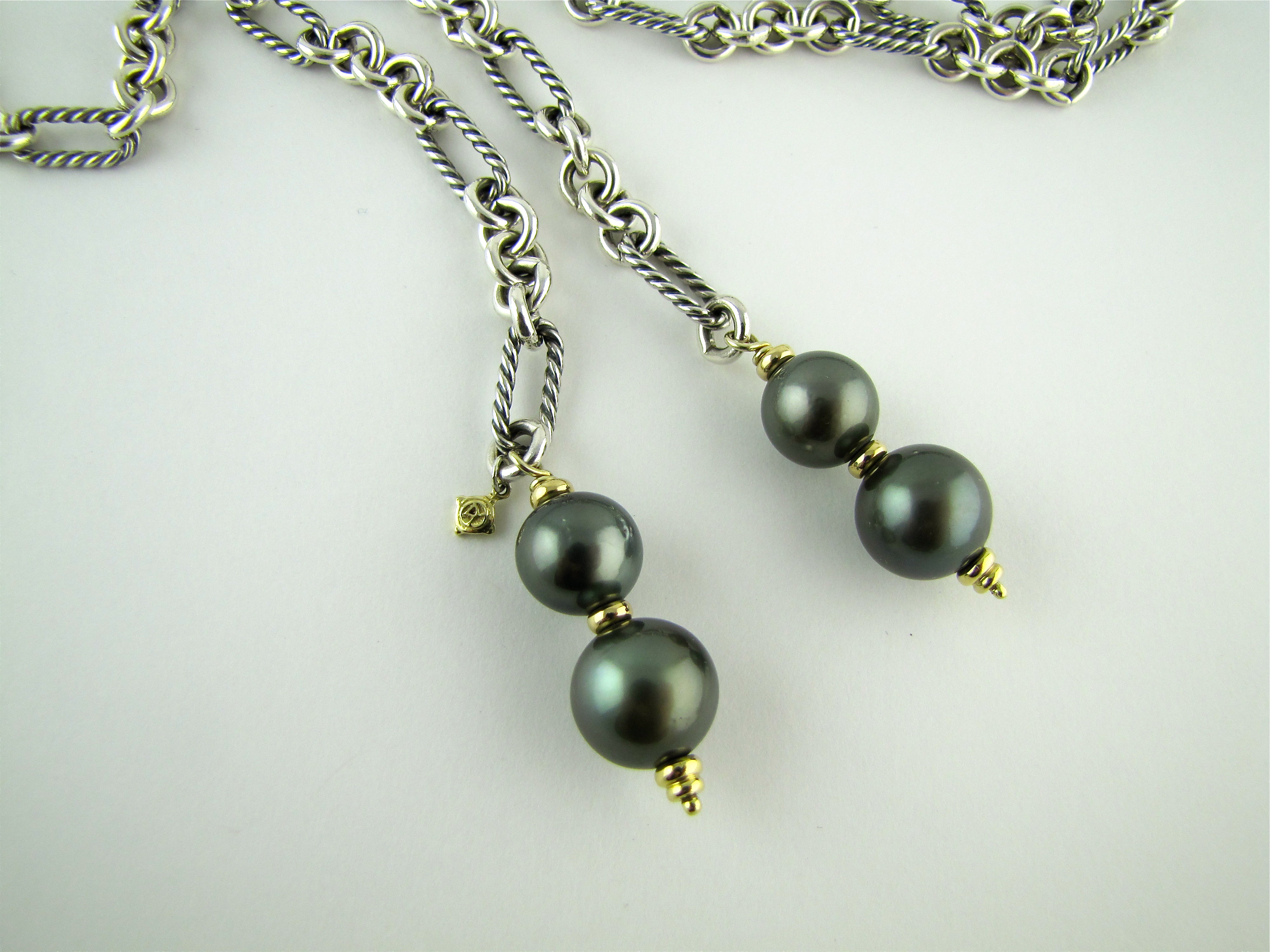 David Yurman Sterling Cable, 18K Tahitian Pearl Lariat Necklace 