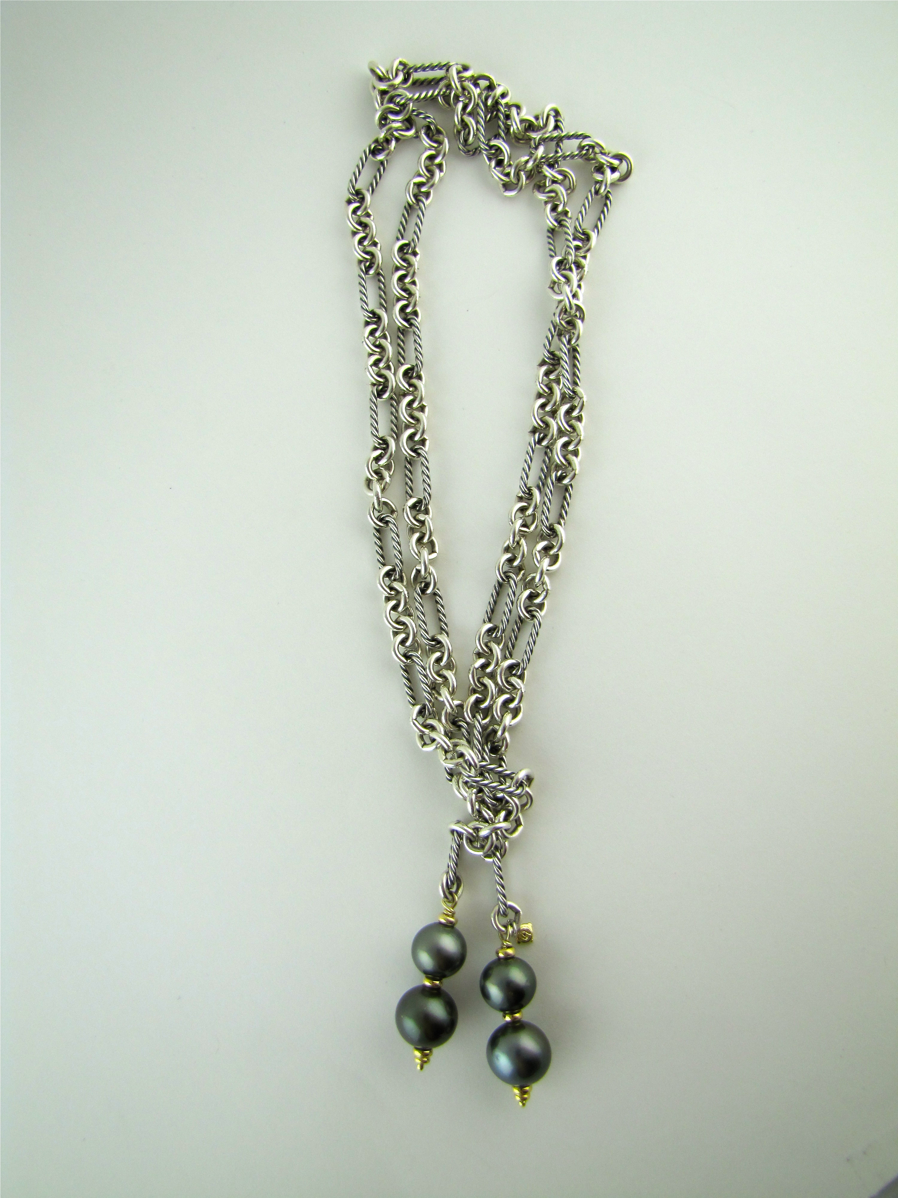 David Yurman Sterling Cable, 18K Tahitian Pearl Lariat Necklace 
