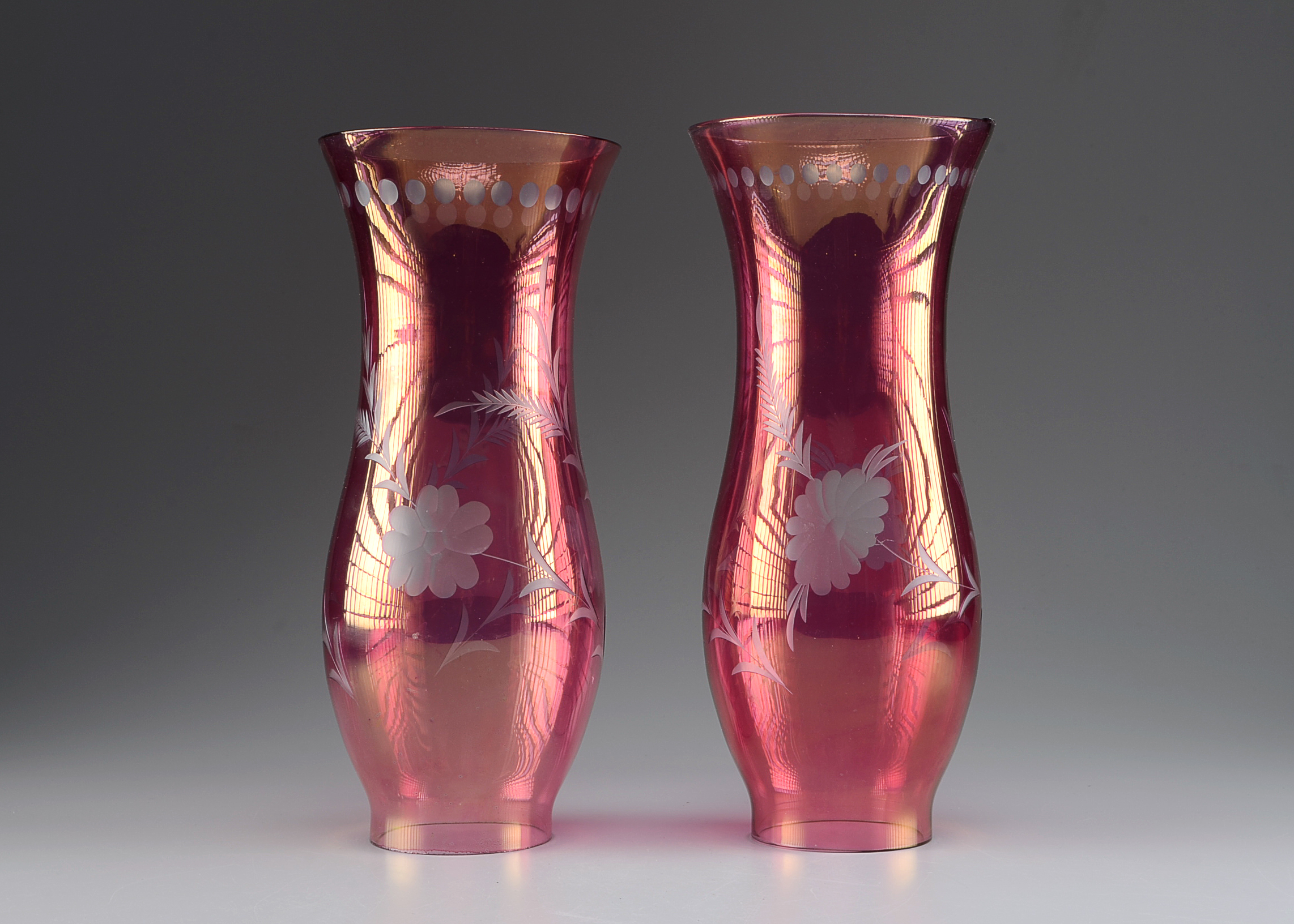 Pair of Lovely Cranberry Glass Tall Shades