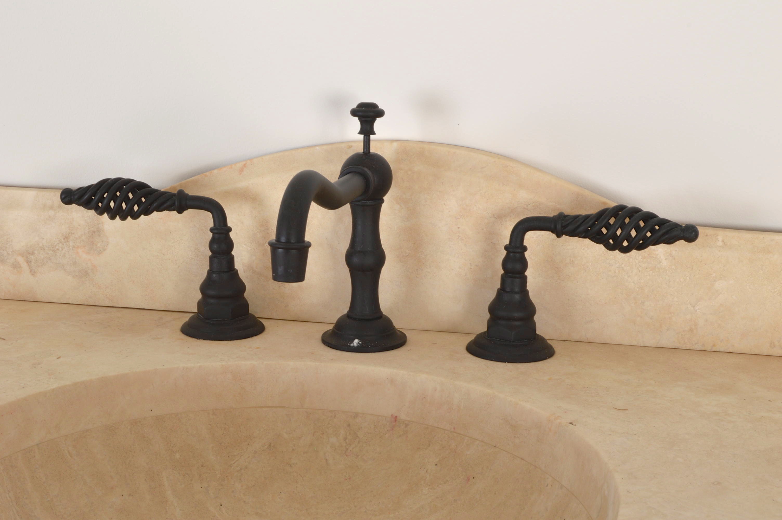 Wrought Iron Drop In Pedestal Wash Stand with Natural Stone Basin