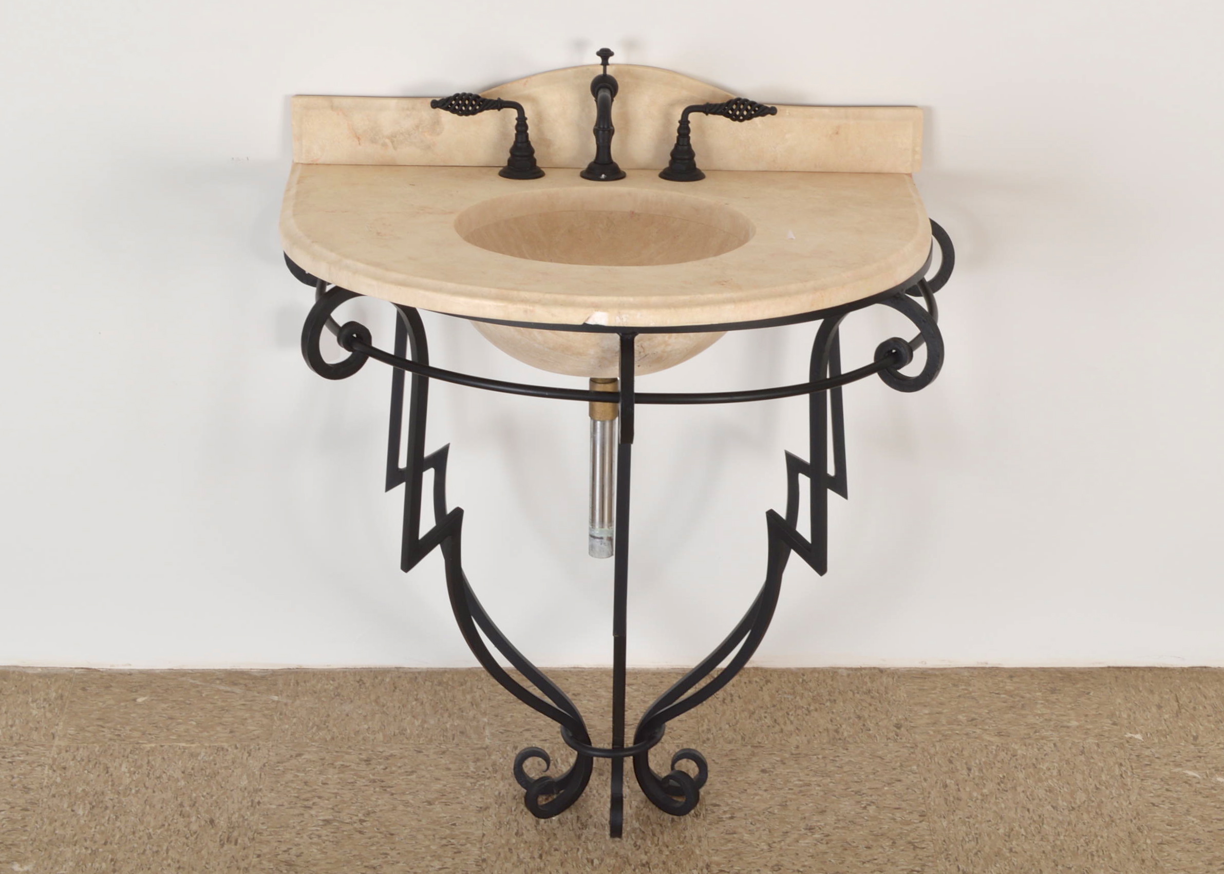Wrought Iron Drop In Pedestal Wash Stand with Natural Stone Basin