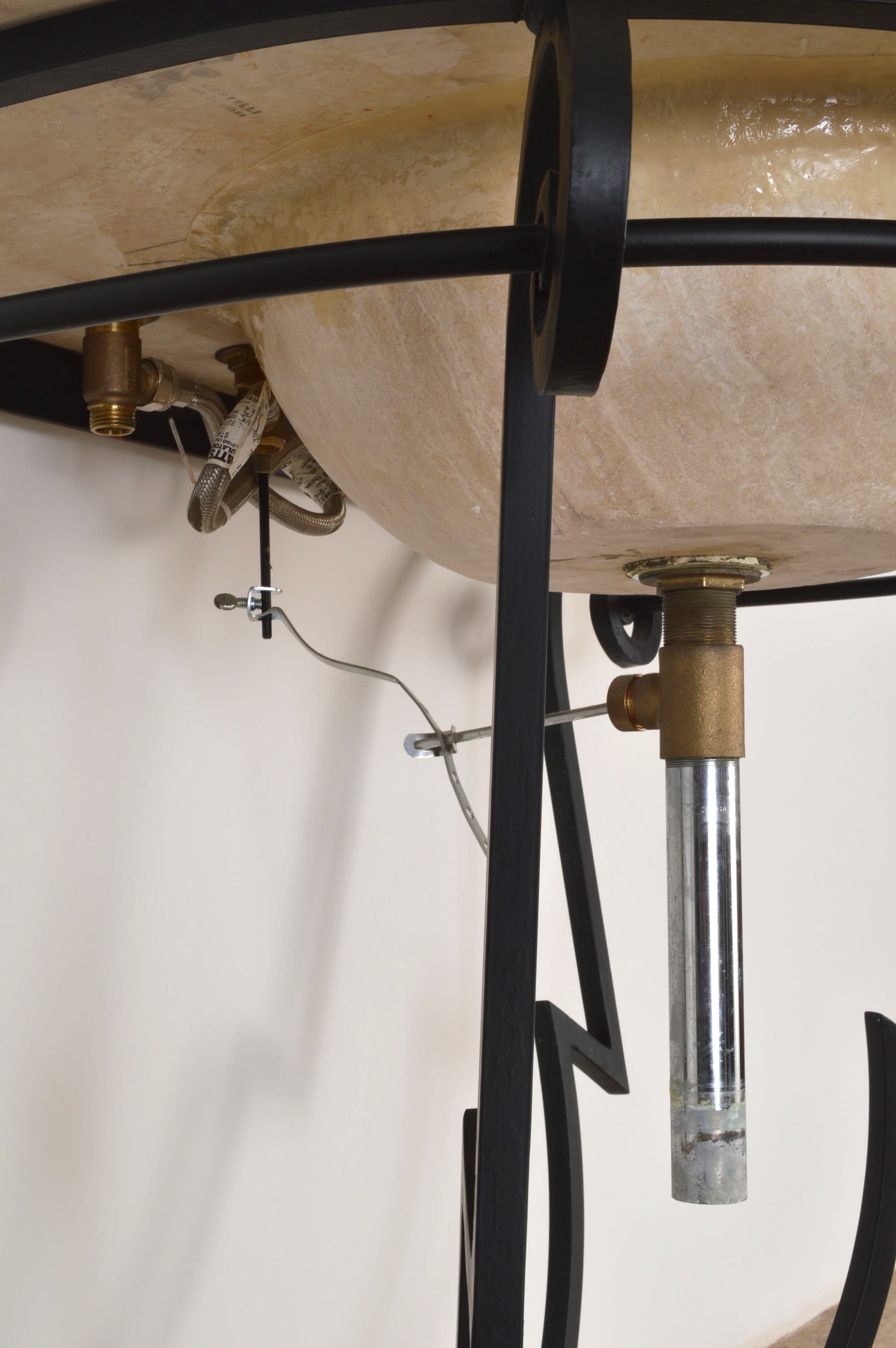 Wrought Iron Drop In Pedestal Wash Stand with Natural Stone Basin