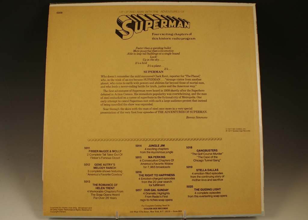 1977 Pressing LP of The Superman Radio Show 