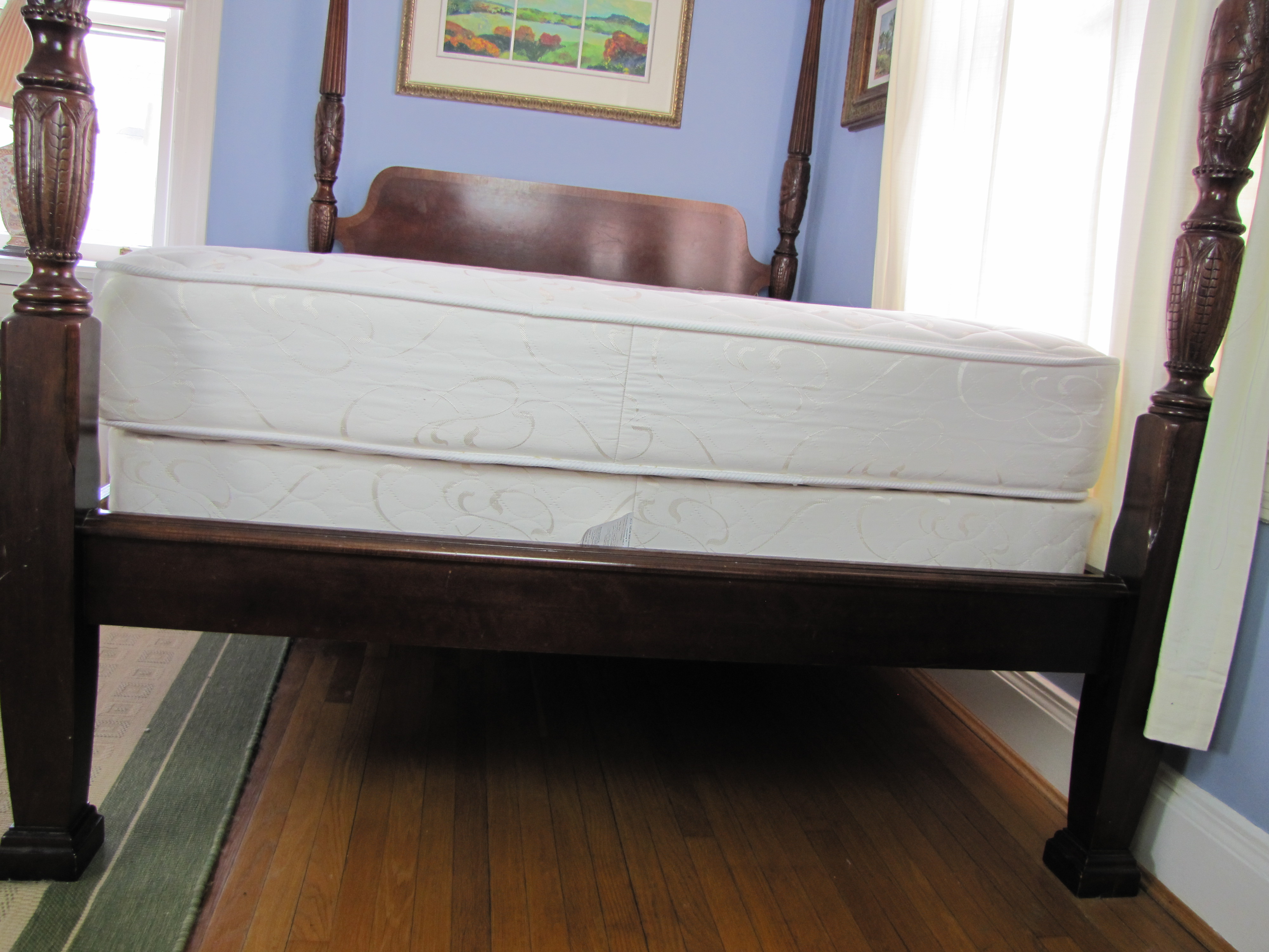 Queen Size Carved Wood Poster Bed