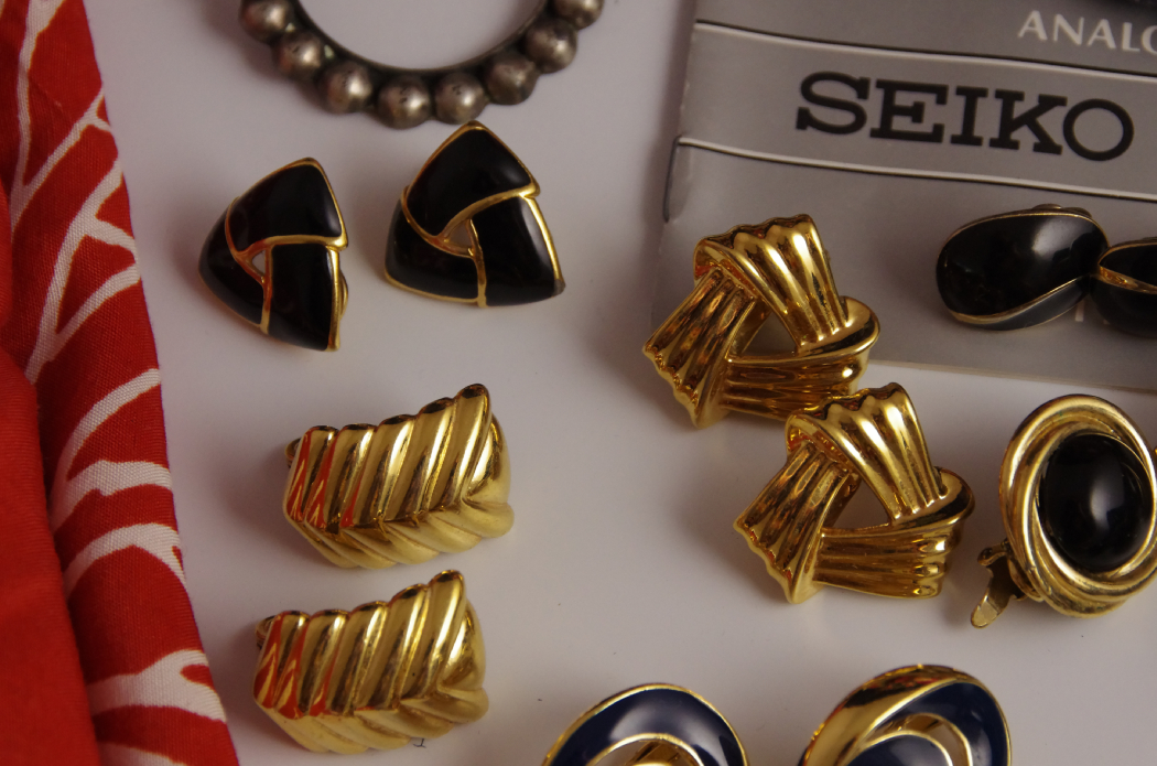 Collection of Vintage Scarves and Jewelry Includes Sterling