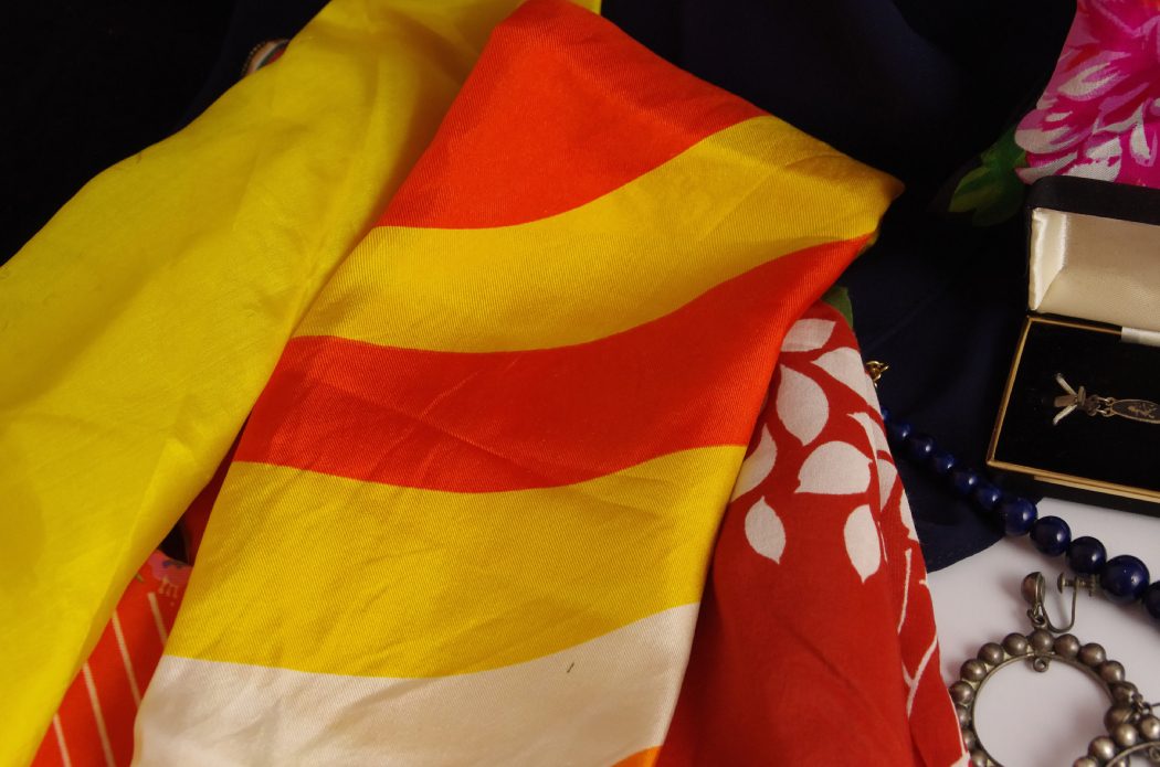 Collection of Vintage Scarves and Jewelry Includes Sterling