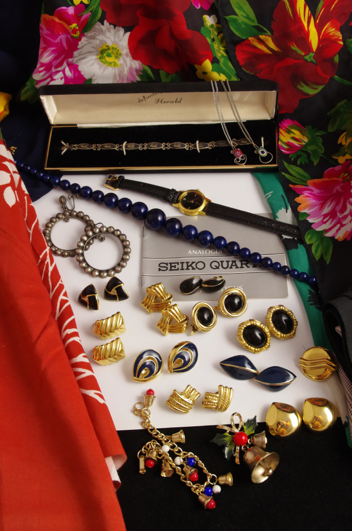 Collection of Vintage Scarves and Jewelry Includes Sterling