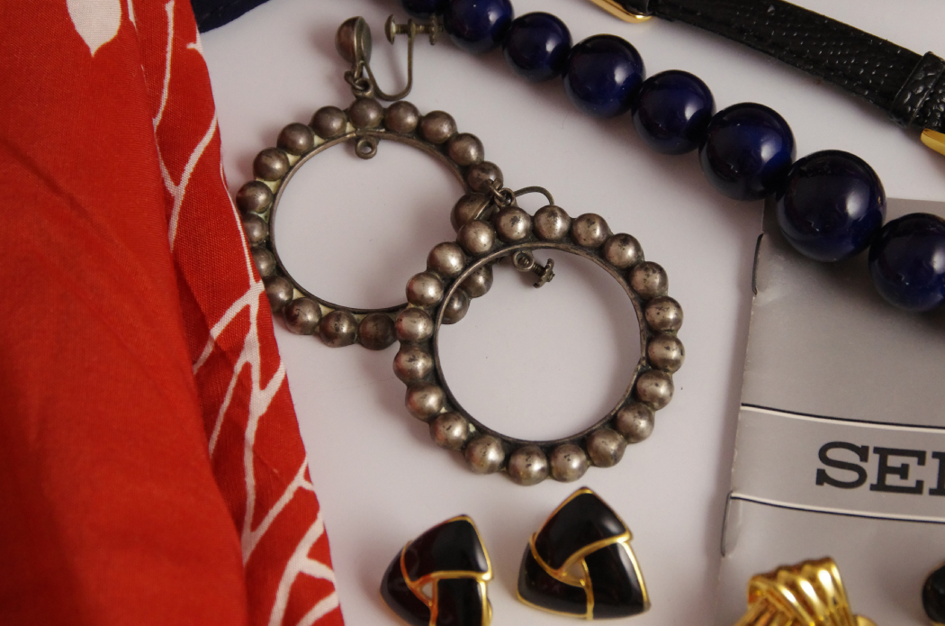 Collection of Vintage Scarves and Jewelry Includes Sterling