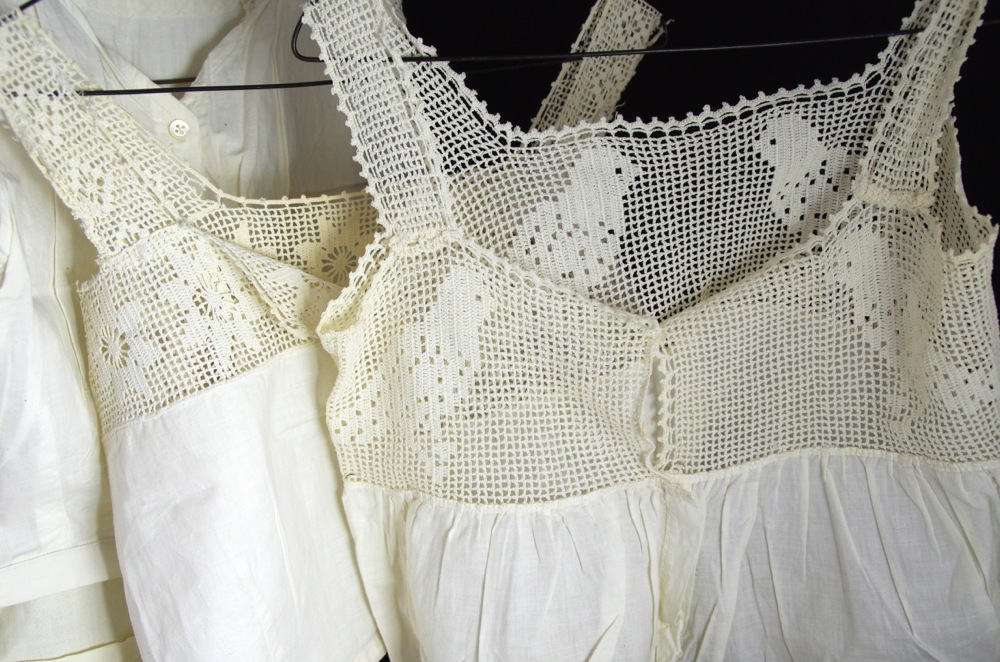 Collection of Lace and Embroidered Linens, with Vintage Clothing