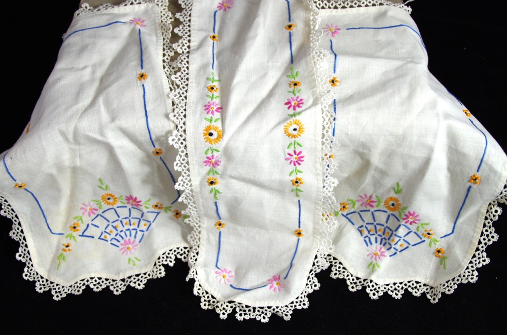 Collection of Lace and Embroidered Linens, with Vintage Clothing