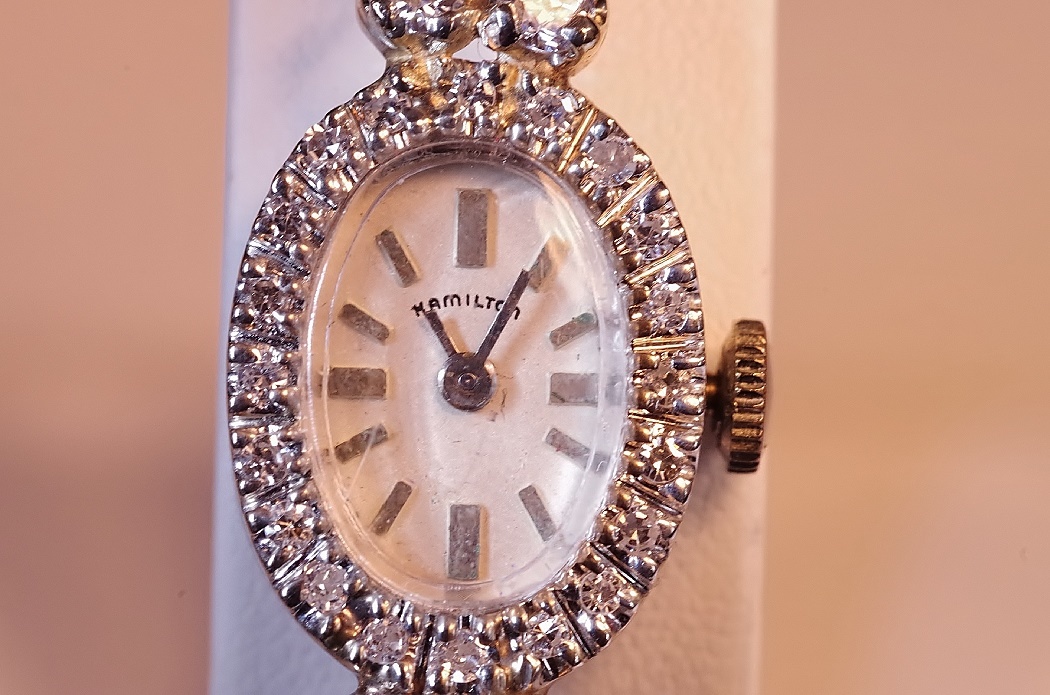 Exquisite 14K White Gold and Diamond Hamilton Ladies Watch 