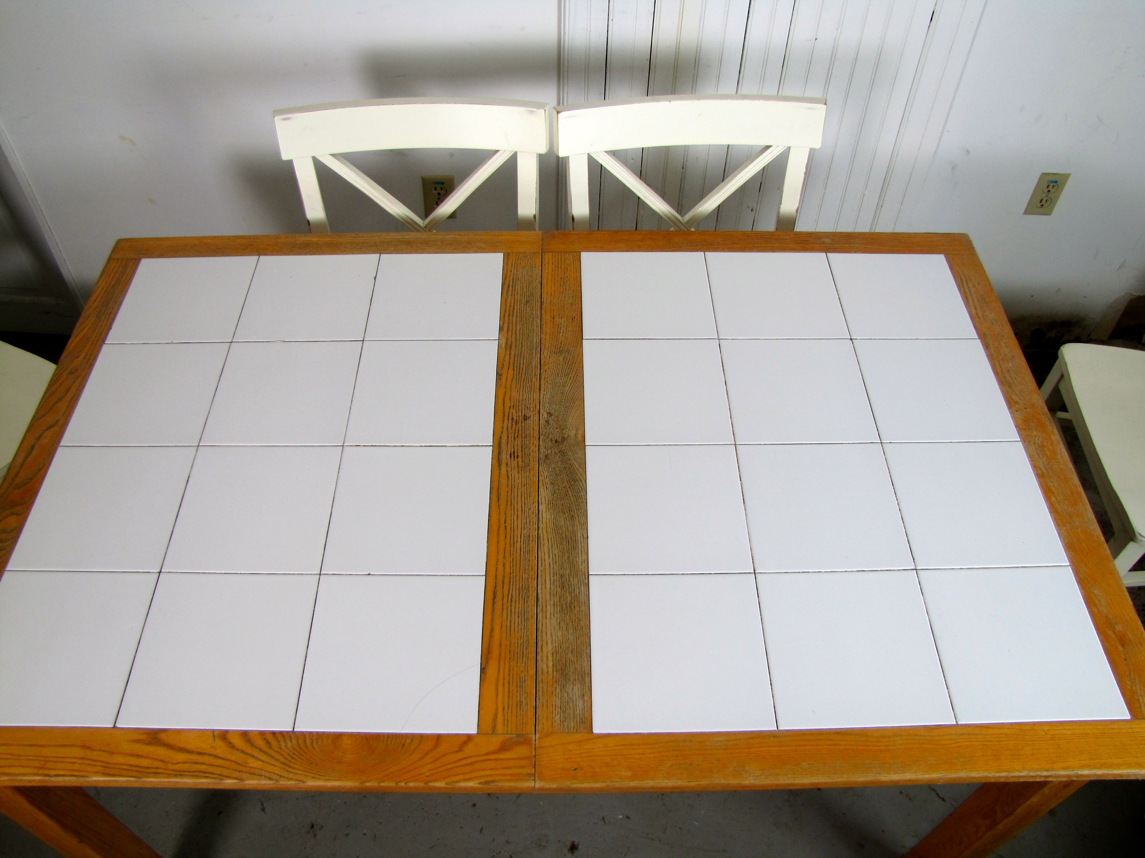Tile Top Kitchen Table with Six Wooden Cross Back Side Chairs