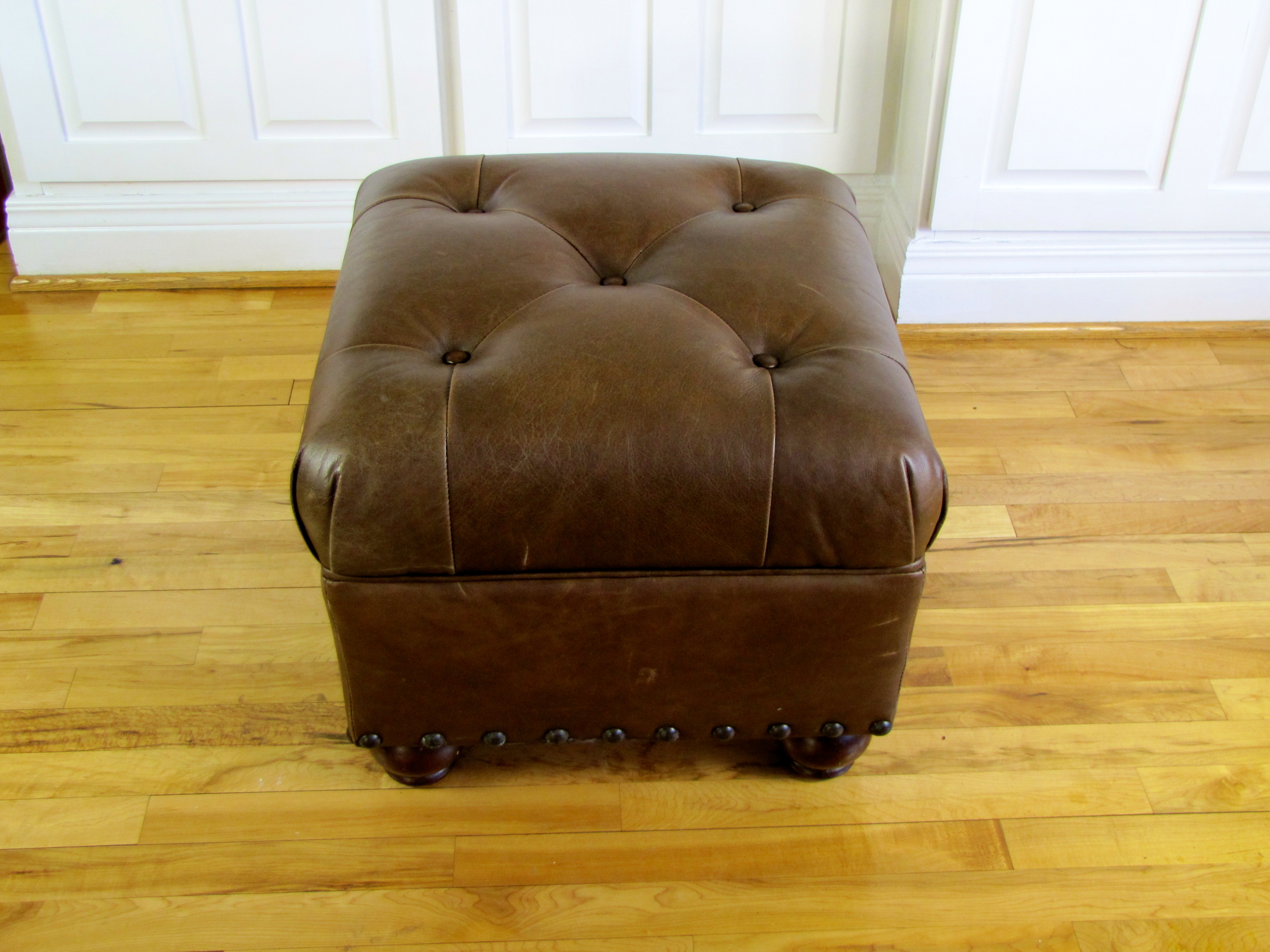 Pottery Barn Oliver Leather Tufted Cube #2