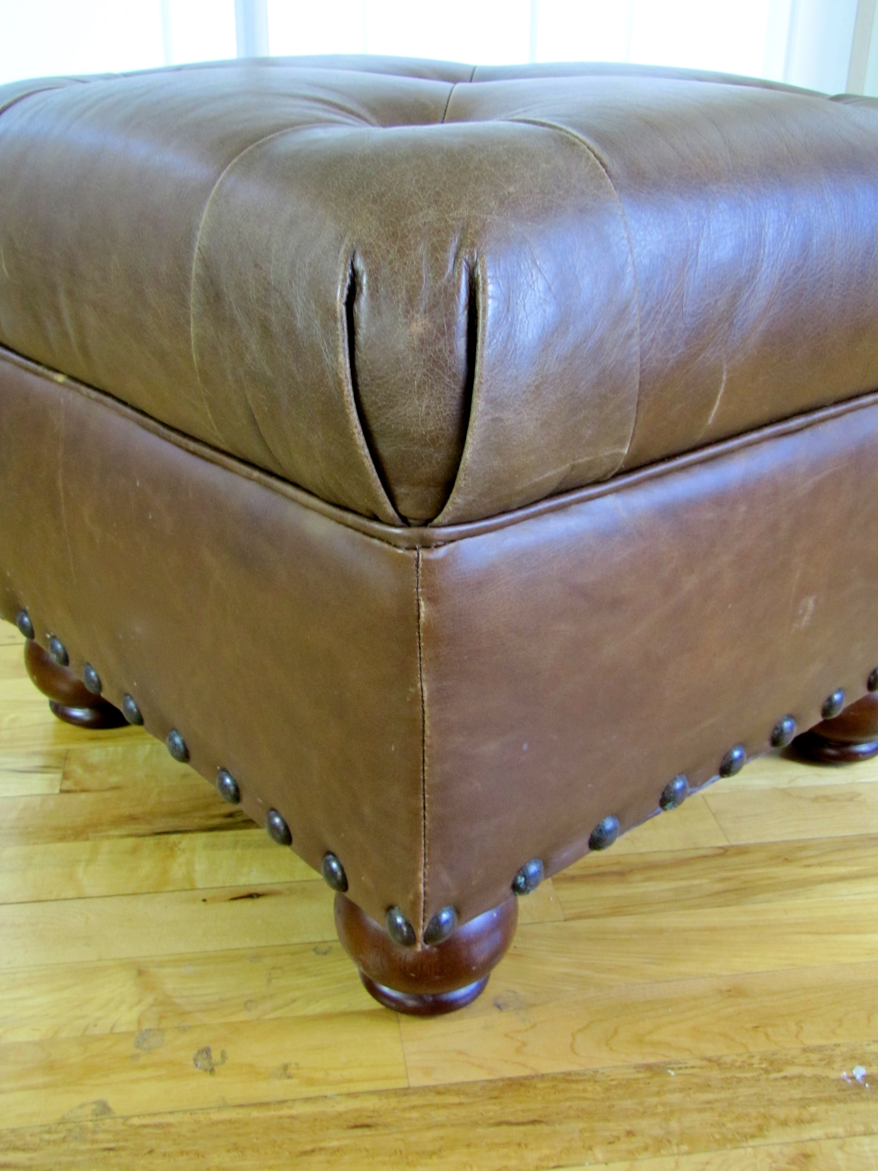 Pottery Barn Oliver Leather Tufted Cube #2