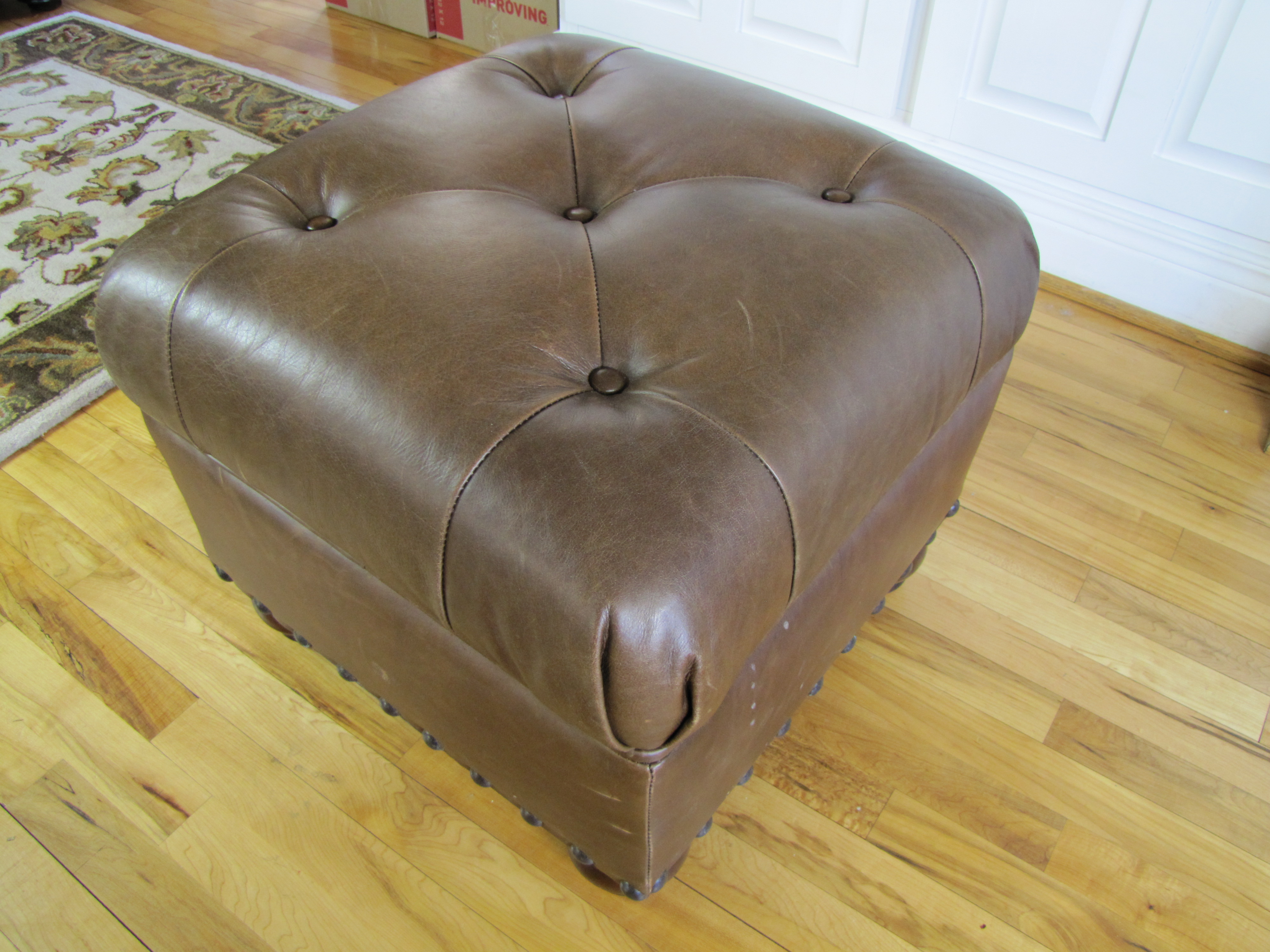 Pottery Barn Oliver Leather Tufted Cube #2