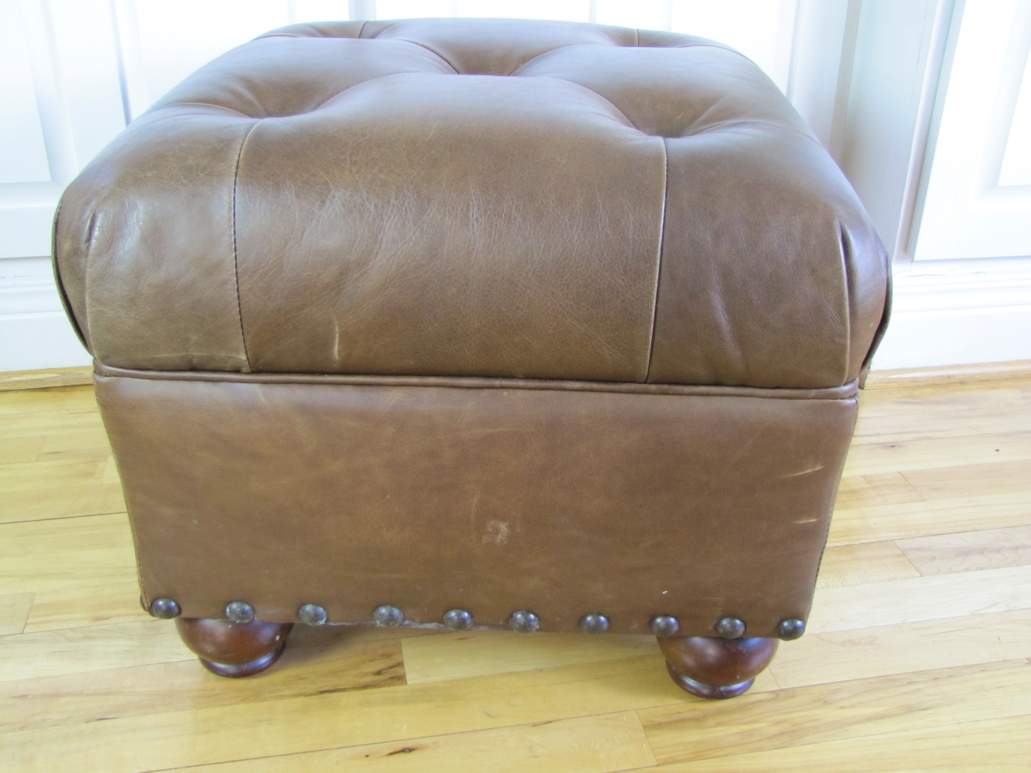 Pottery Barn Oliver Leather Tufted Cube #2