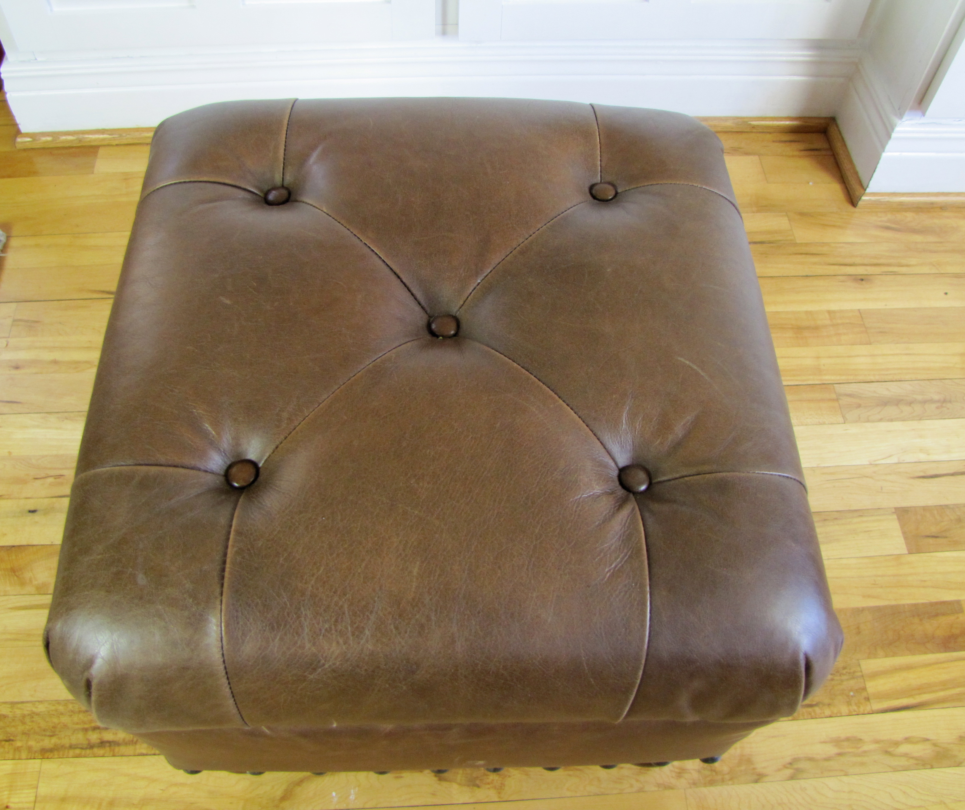 Pottery Barn Oliver Leather Tufted Cube #2