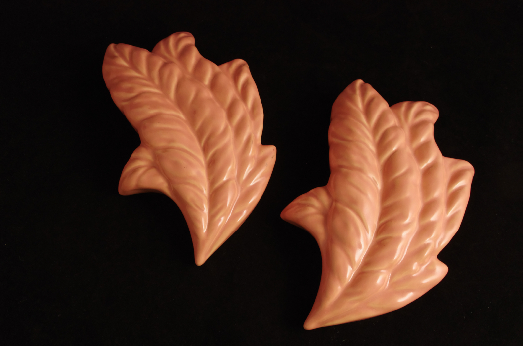 Pottery Wall Sconce Vases and Vintage Crochet Lace, Circa 1940's