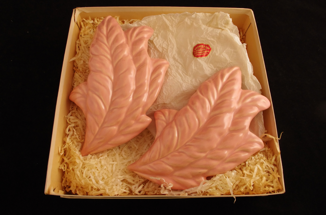 Pottery Wall Sconce Vases and Vintage Crochet Lace, Circa 1940's