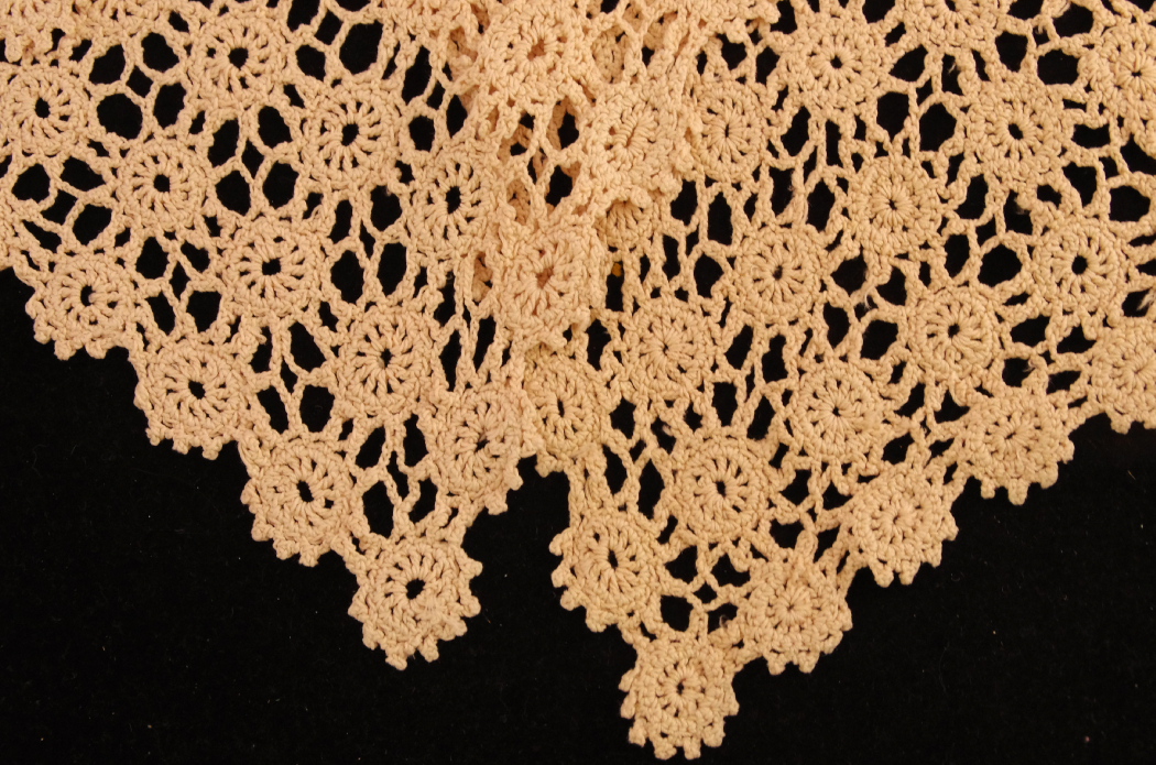 Pottery Wall Sconce Vases and Vintage Crochet Lace, Circa 1940's