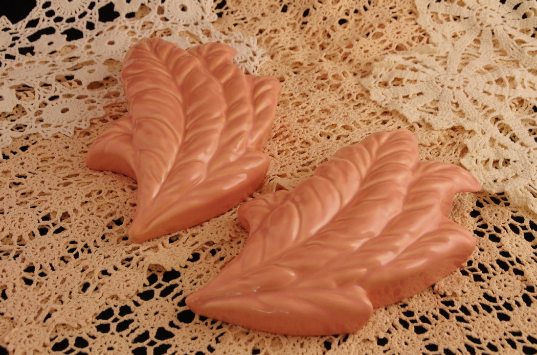 Pottery Wall Sconce Vases and Vintage Crochet Lace, Circa 1940's