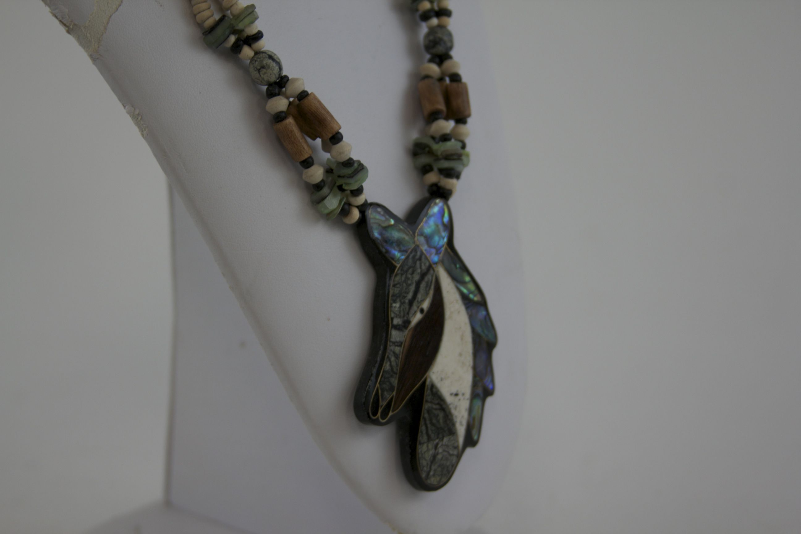 Artful Three-Strand Inlay Horse Motif Necklace and Earrings