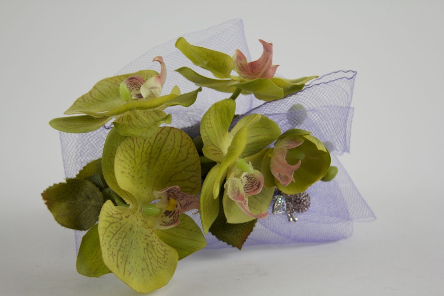 Orchid Green and Lavender Fascinator by Anne Sawyer
