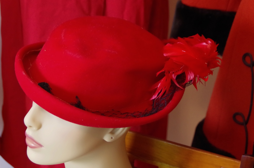 Vintage Red Dresses, Coat, and Hats