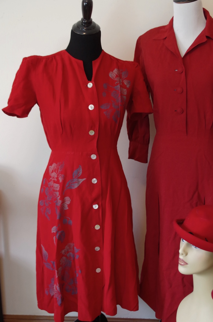 Vintage Red Dresses, Coat, and Hats
