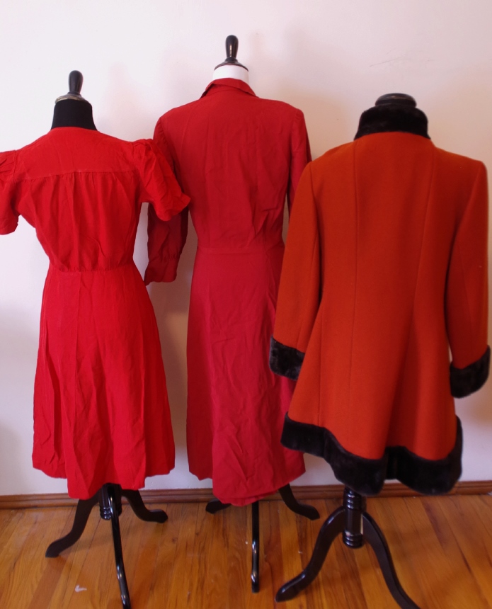 Vintage Red Dresses, Coat, and Hats