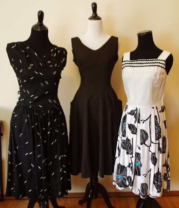 Three Vintage Dresses in Black and White