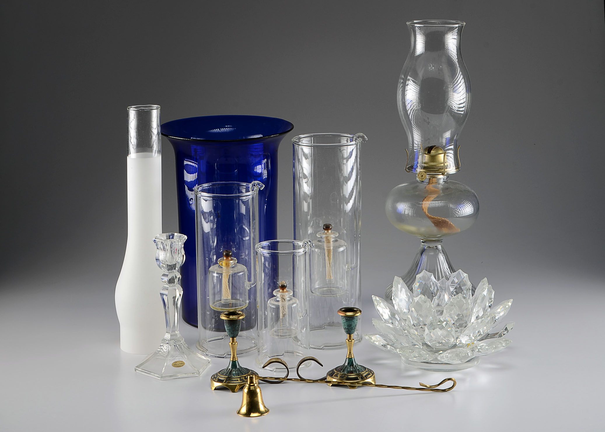 Grouping of Glass Candles and Glass Shades