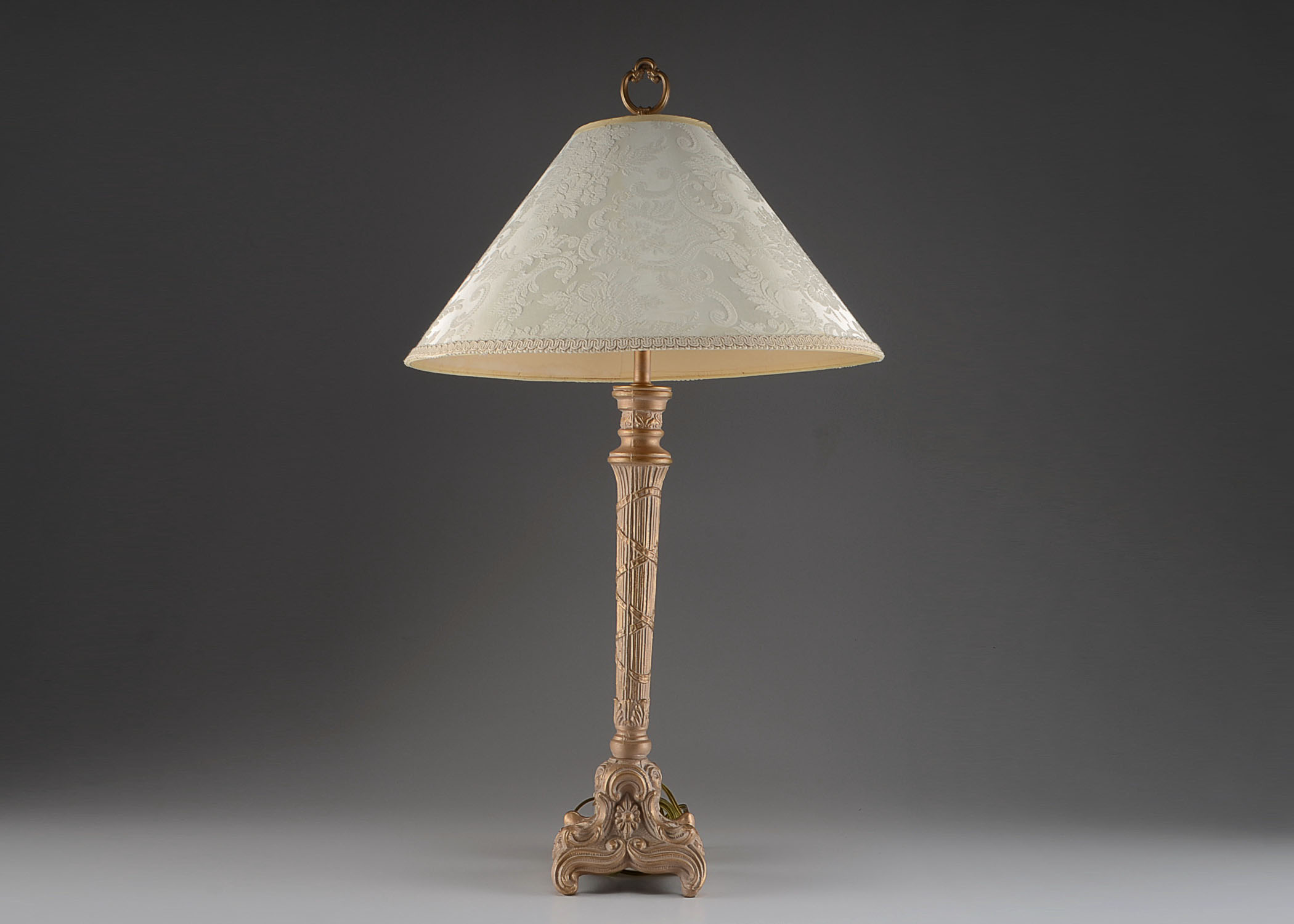 Cast Metal Tall Table Lamp with White Wash Gold Finish