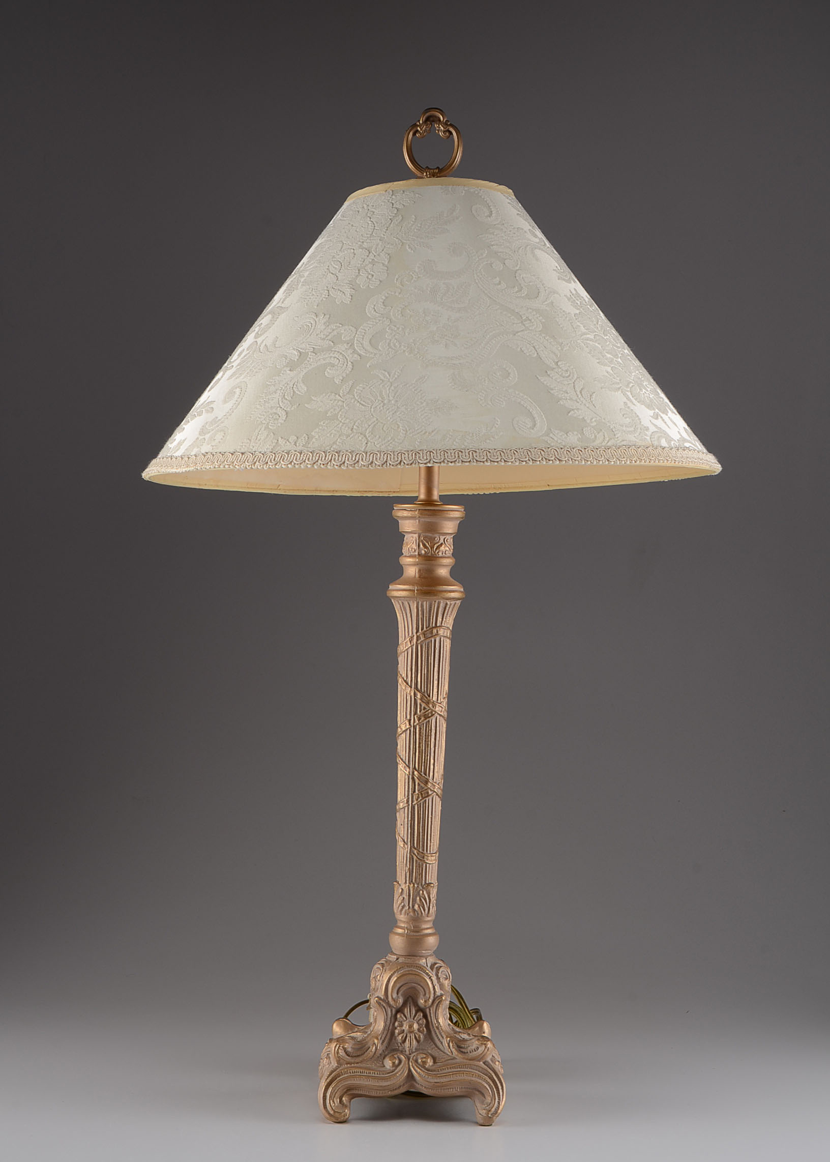 Cast Metal Tall Table Lamp with White Wash Gold Finish