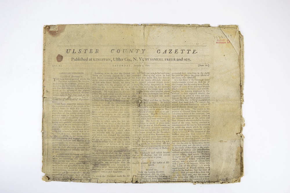 1850s Reproduction of the Jan. 4th, 1800 "Ulster County Gazette" 