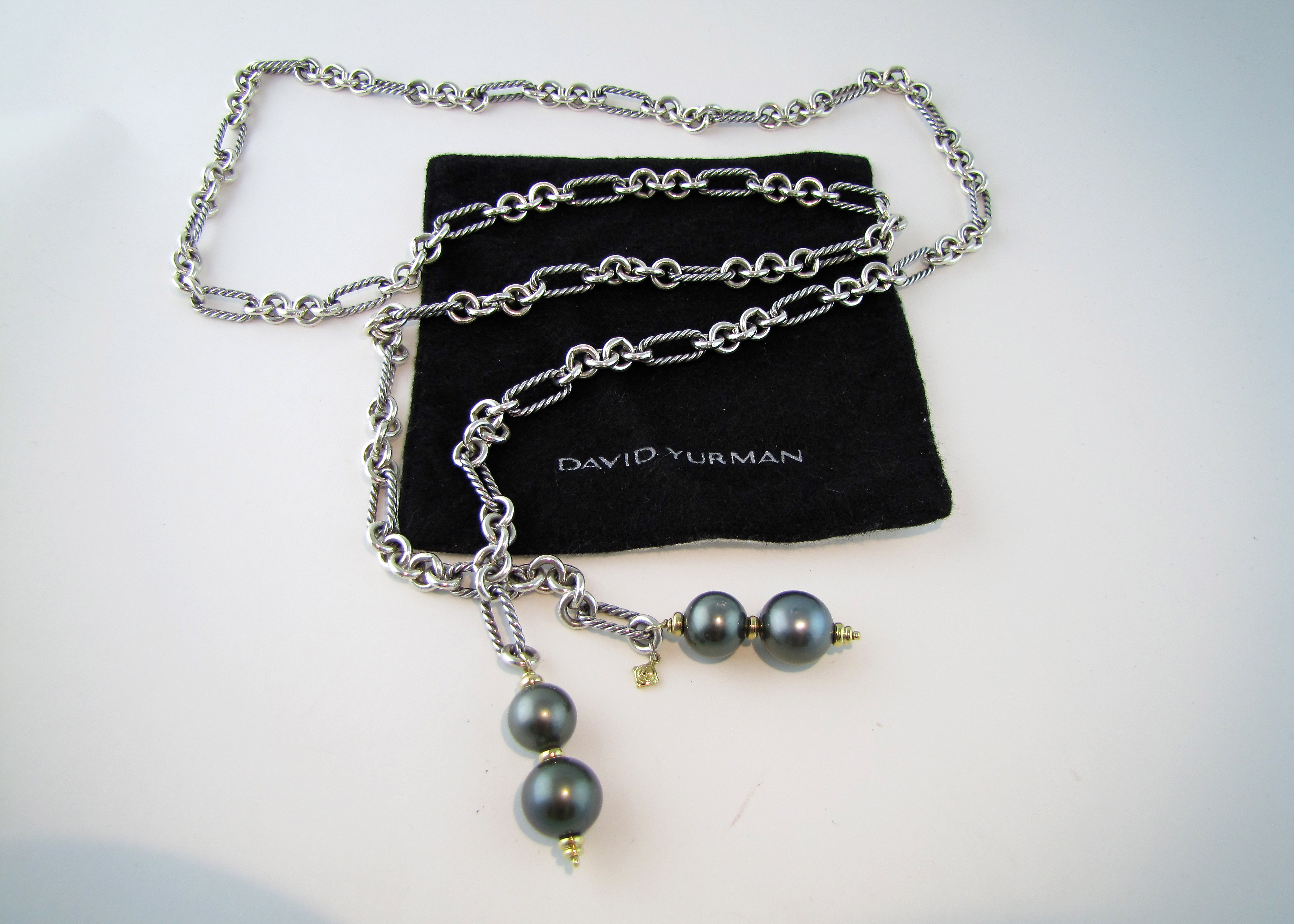 David Yurman Sterling Cable, 18K Tahitian Pearl Lariat Necklace 