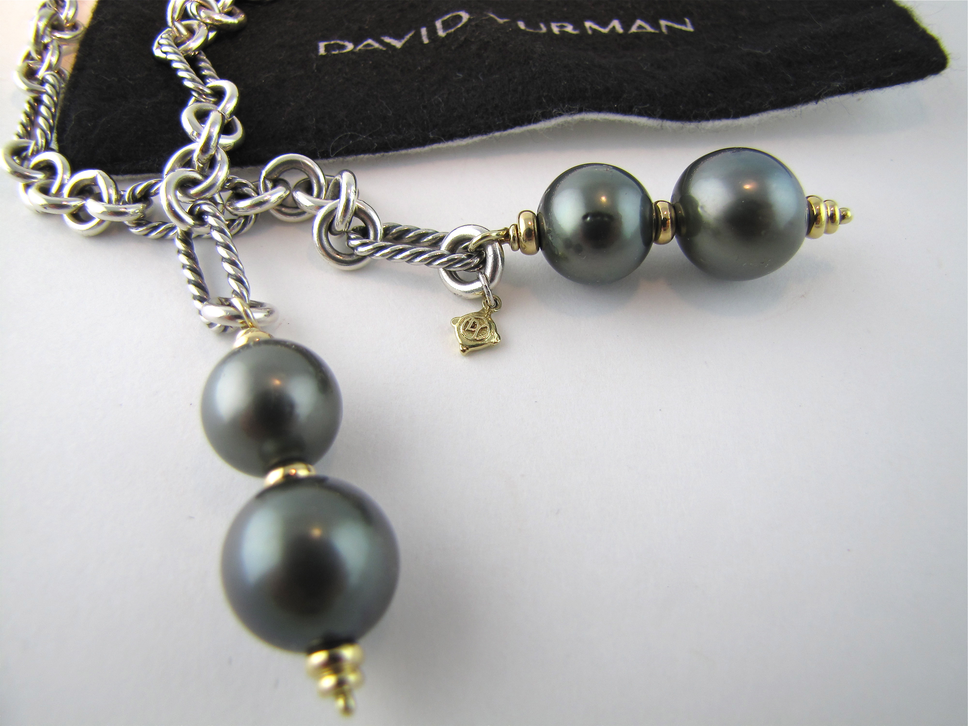David Yurman Sterling Cable, 18K Tahitian Pearl Lariat Necklace 