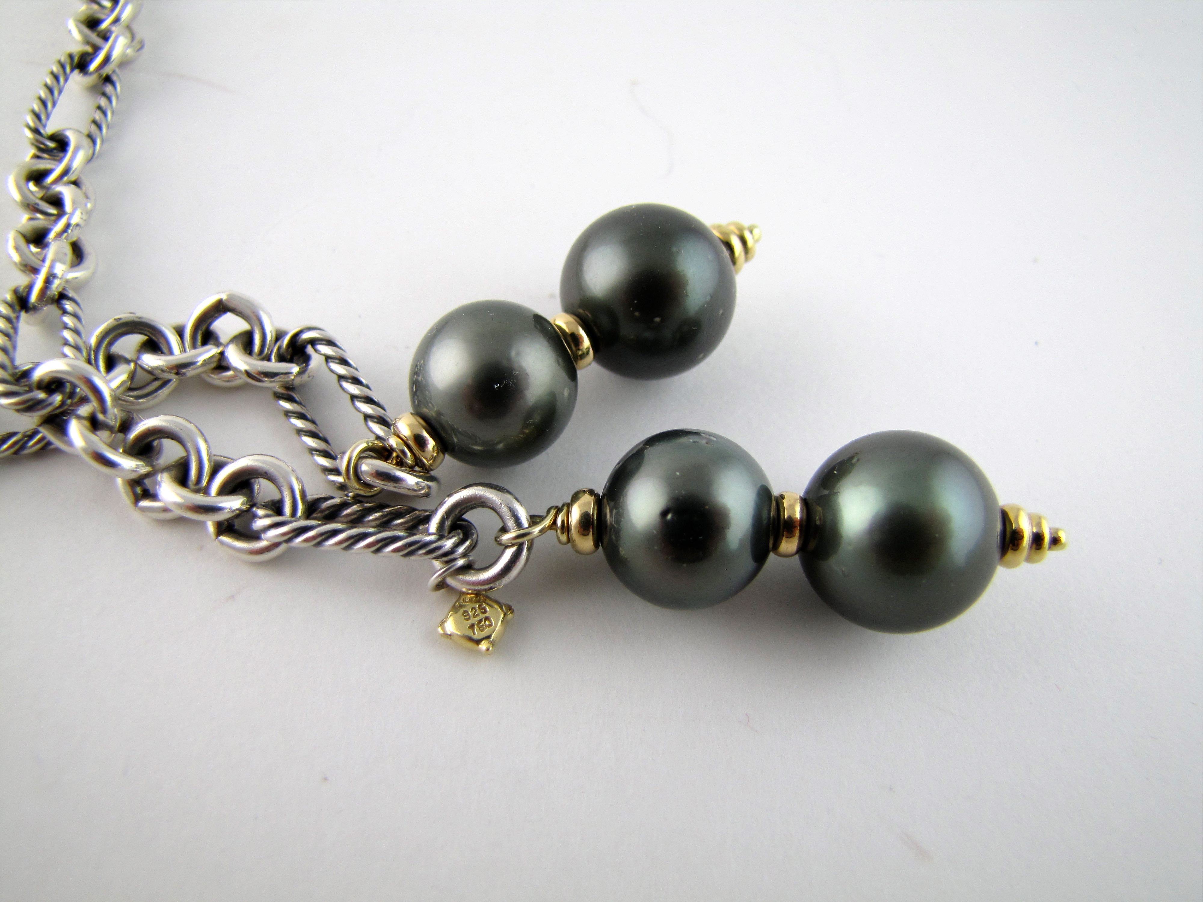 David Yurman Sterling Cable, 18K Tahitian Pearl Lariat Necklace 