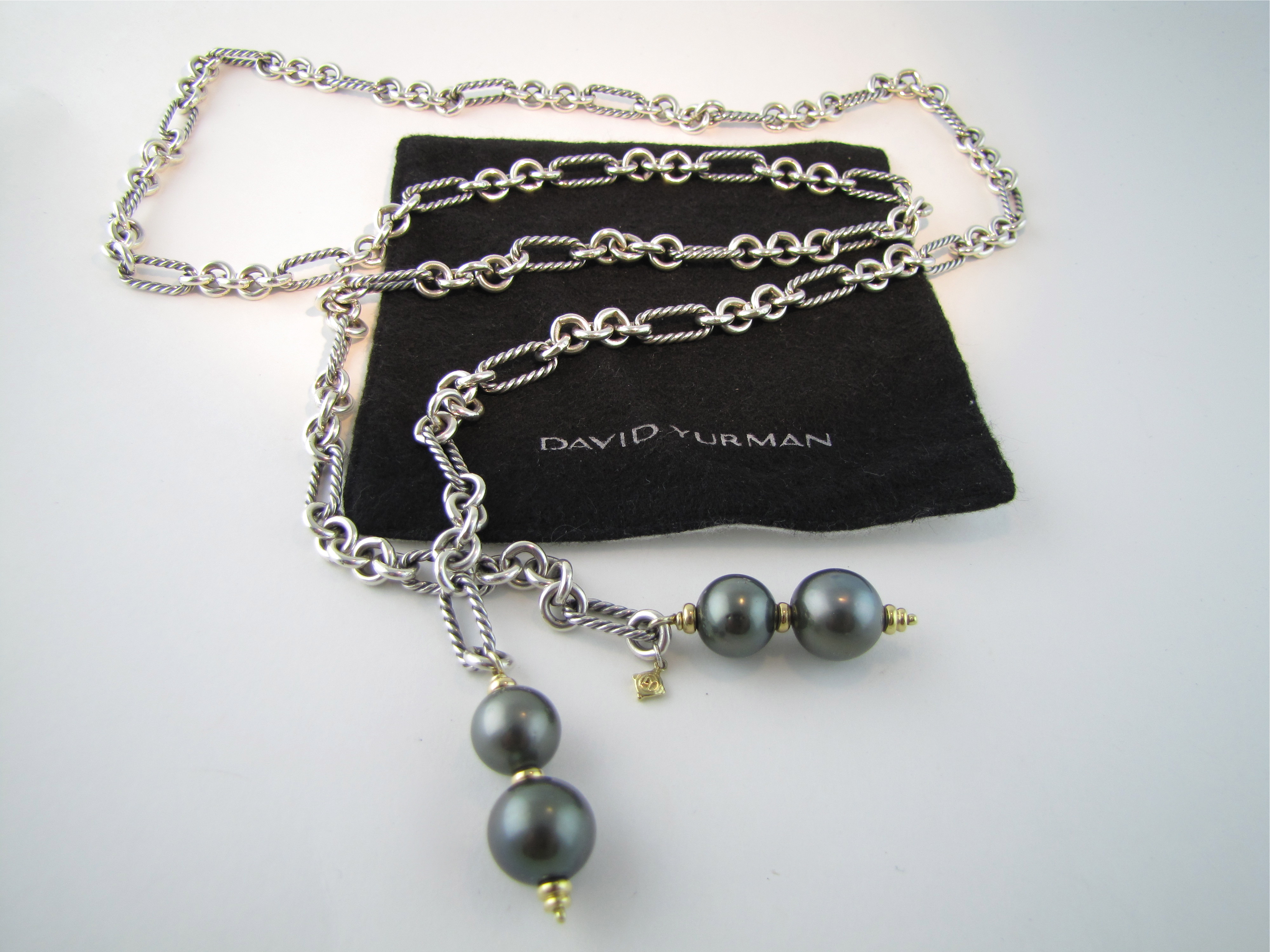 David Yurman Sterling Cable, 18K Tahitian Pearl Lariat Necklace 