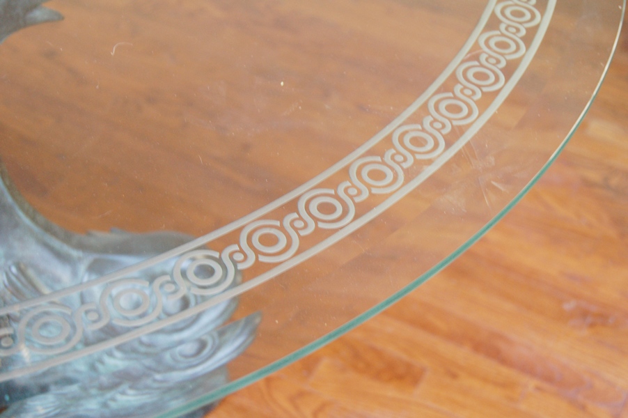 Maitland-Smith Etched Glass Table Top on Bronze Sculpture Base 