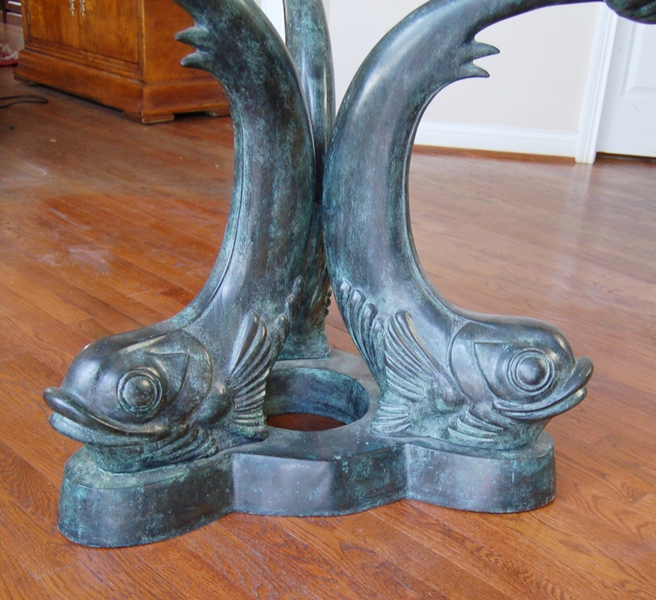 Maitland-Smith Etched Glass Table Top on Bronze Sculpture Base 