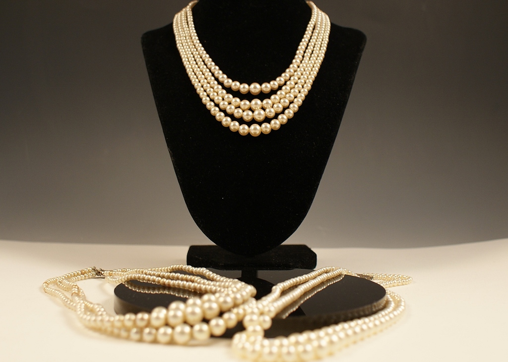 Three Vintage Multi Strand Faux Pearl Necklaces