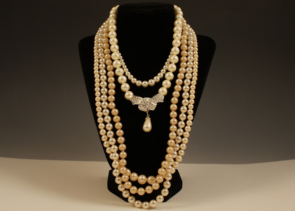 Five Vintage Faux Pearl Necklaces
