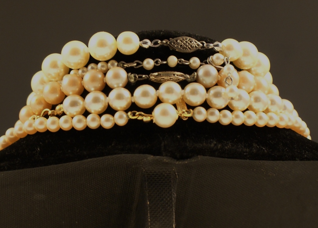 Five Vintage Faux Pearl Necklaces